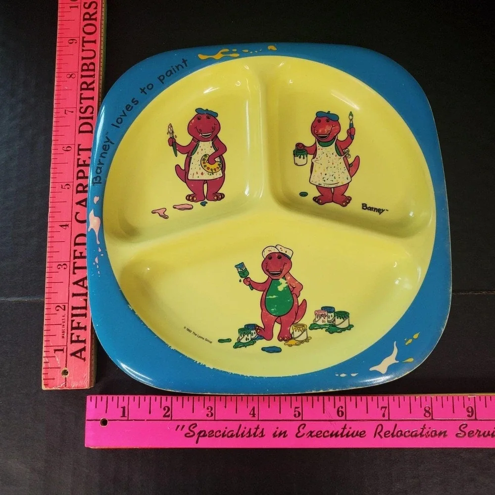 Selandia Vintage Barney The Dinosaur Divided Melamine Plate 3 Sections
